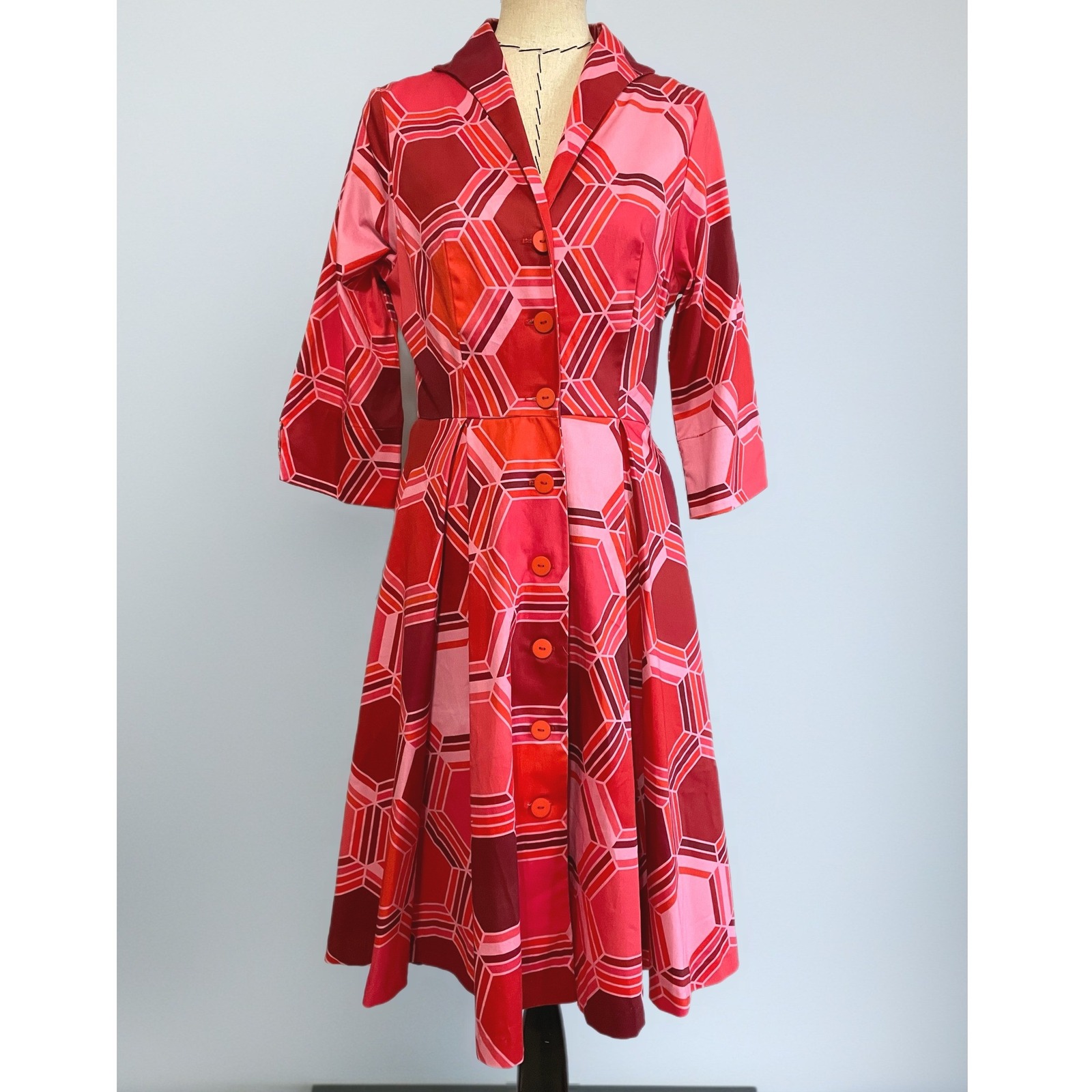 Nwt Lesley Evers Grace 50s Style Fit Flare Handmade Dress Honeycomb Red — image 3 of 8